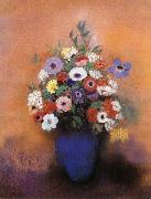 Odilon Redon Anemoner and syrener in bla vas oil on canvas